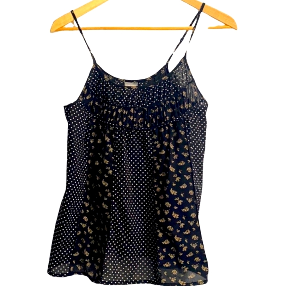 Converse One Star Black Cotton Polka Dot Floral Spaghetti Strap Tank Top Size XS